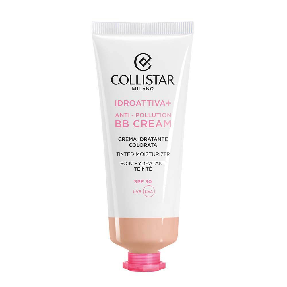 Tube de crème BB. Collistar Idroattiva+ Anti-Pollution. Teinte Light. SPF 30. Bouchon rose.