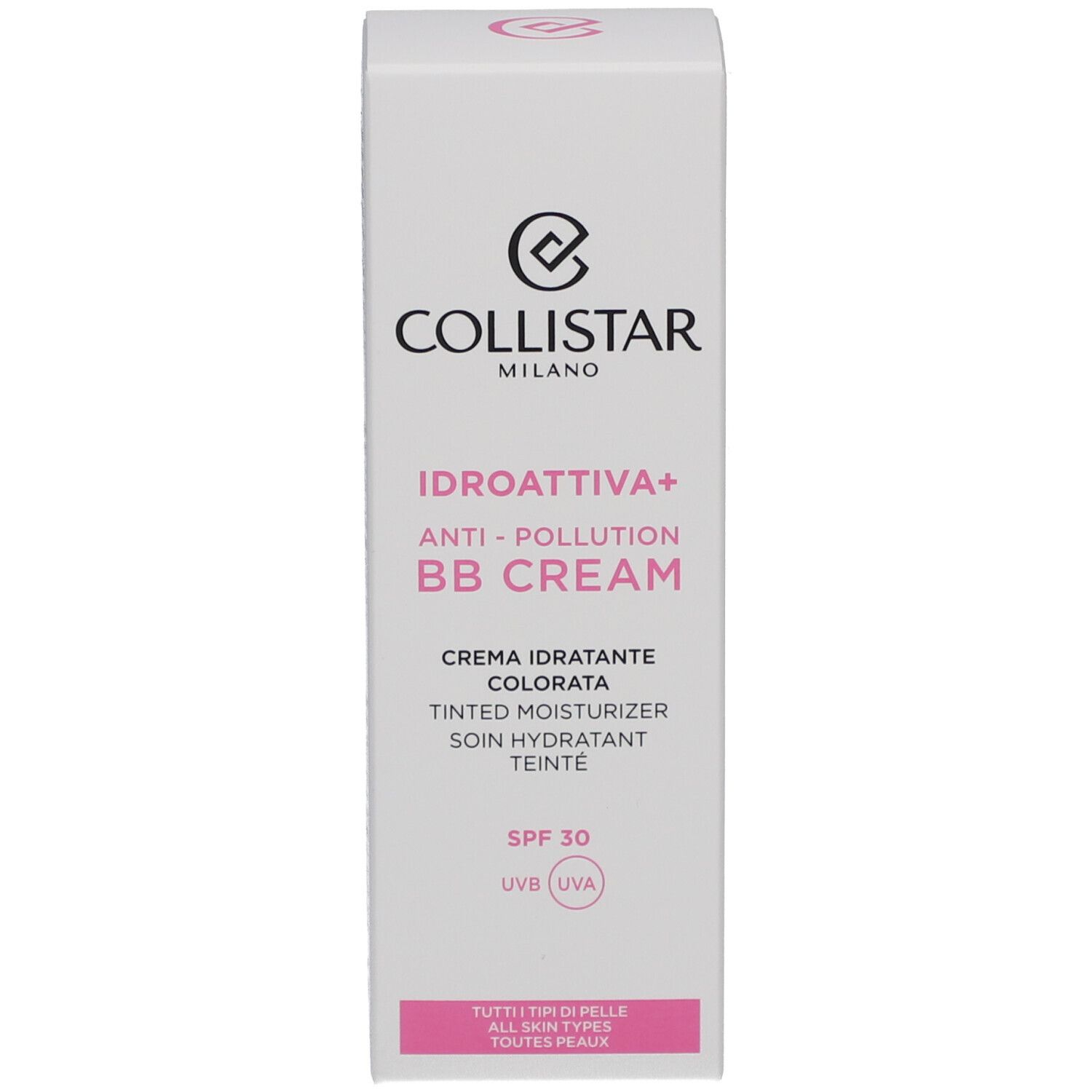 Emballage de crème BB. Collistar Idroattiva+ Anti-Pollution. SPF 30. Pour tous types de peau.