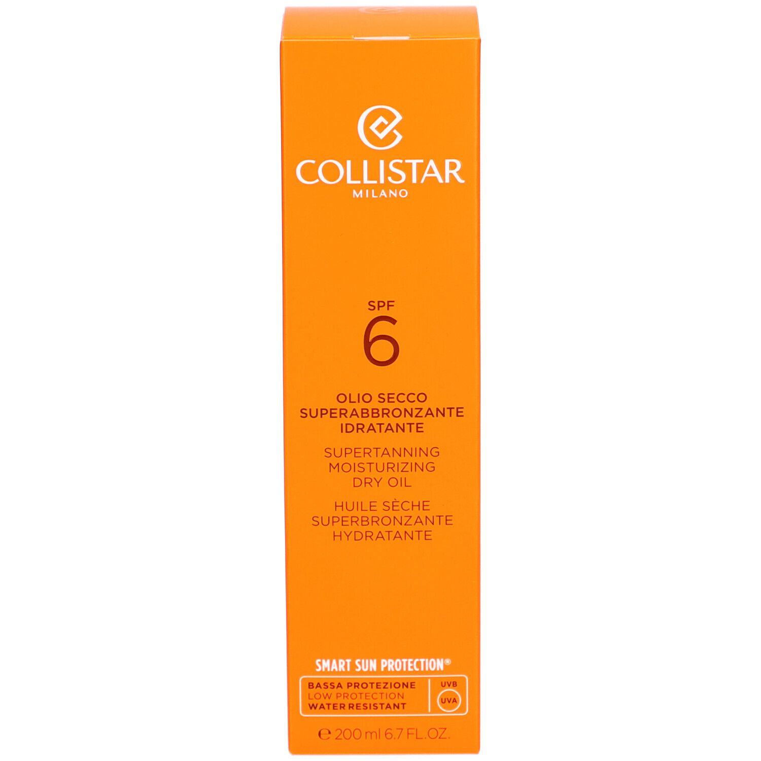 Emballage orange avec inscriptions : Collistar Milano, SPF 6.