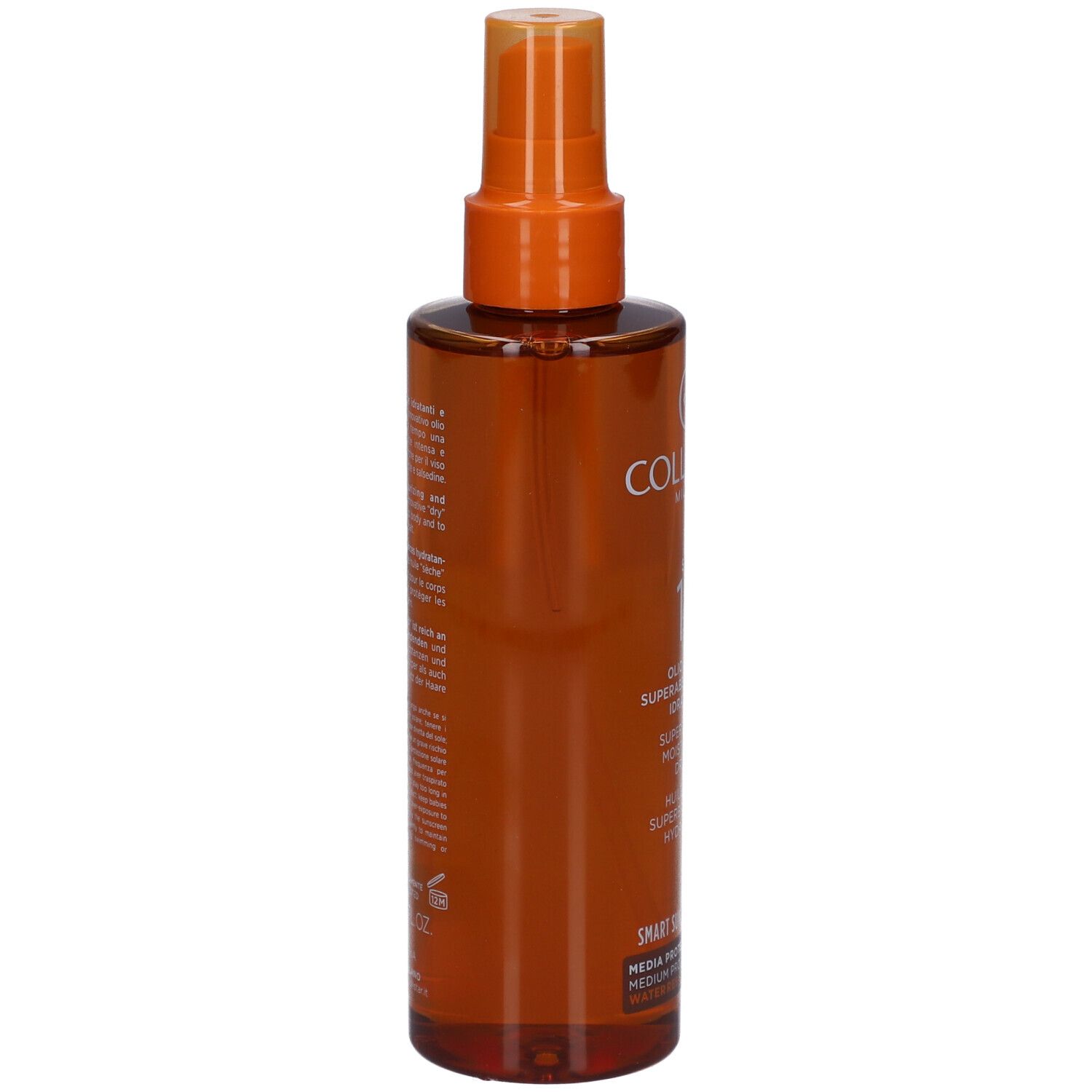 Flacon brun avec vaporisateur. Texte au dos. Marque : Collistar.