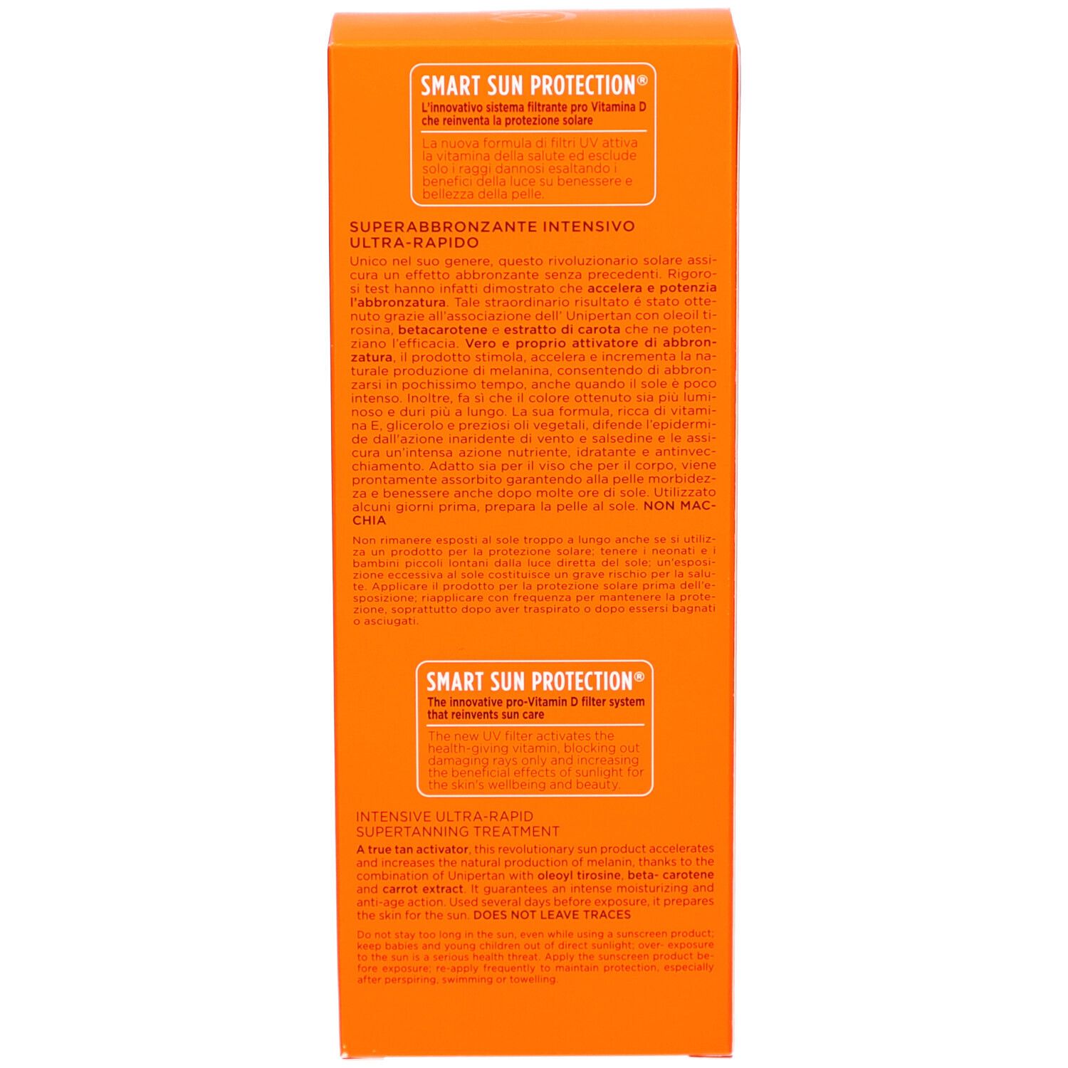 Orangefarbene Schachtel, Text in mehreren Sprachen. Enthält Informationen zum Produkt und Inhaltsstoffe.