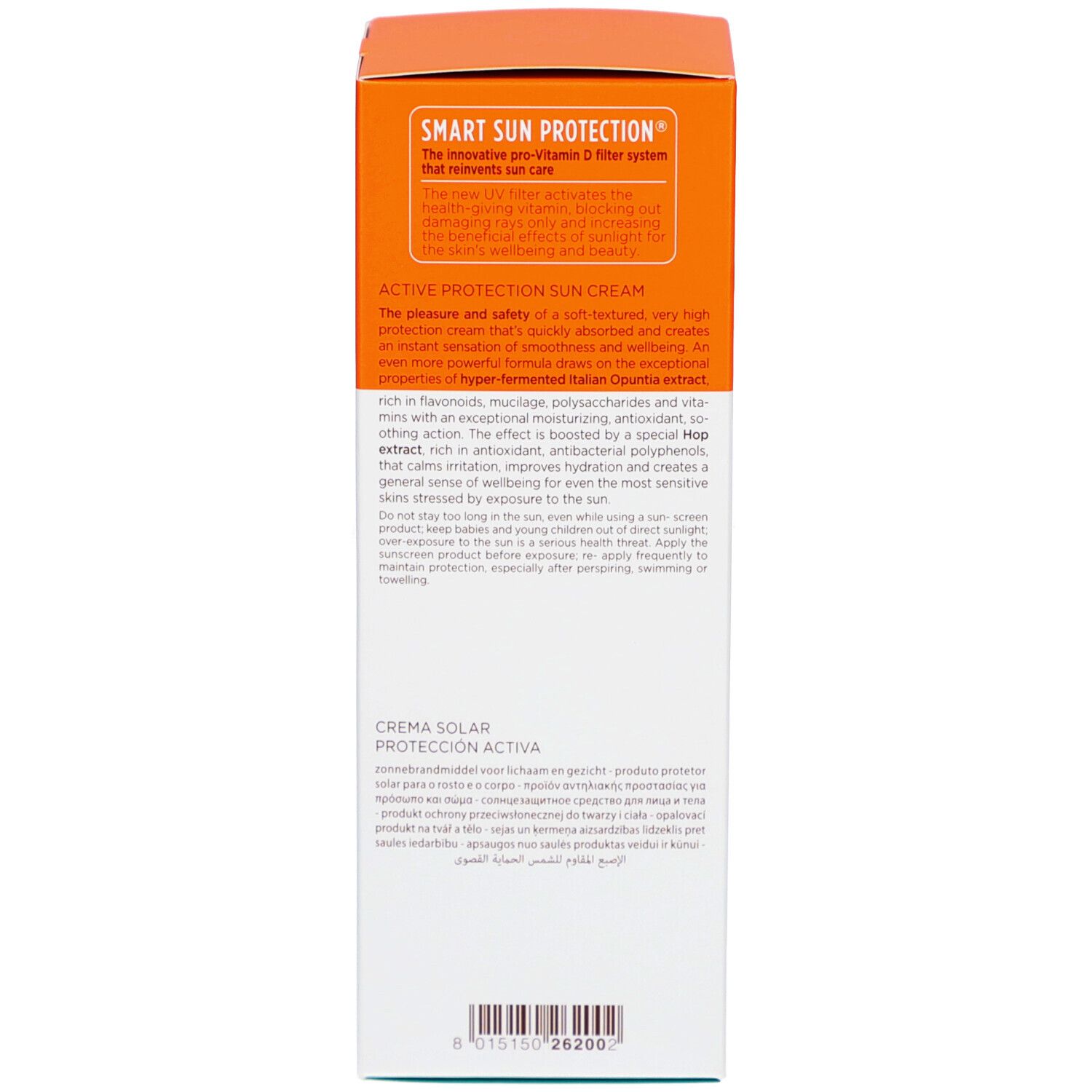 Dos de la boîte. Inscriptions: crème solaire, ingrédients, testé dermatologiquement, Collistar.