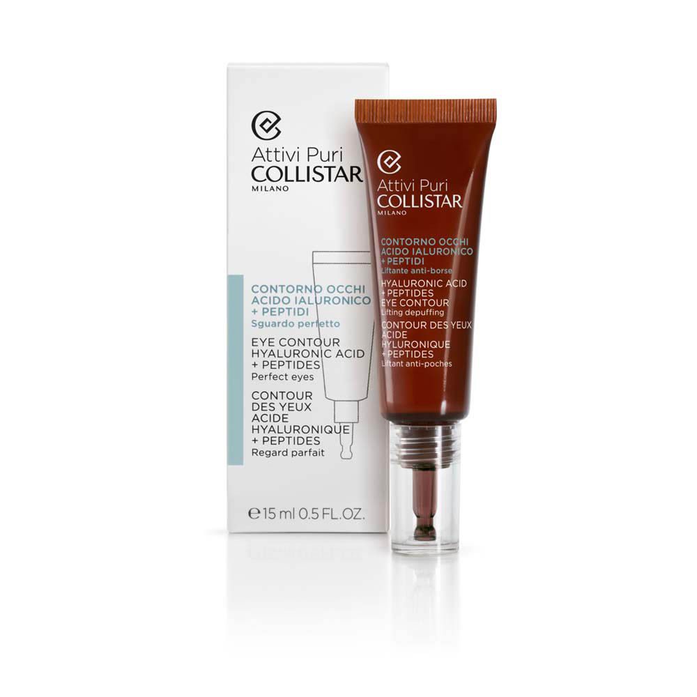 Produit et emballage. Attivi Puri Collistar. Contorno Occhi Acido Ialuronico + Peptidi. Eye Contour. 15 ml. 0.5 FL.OZ.