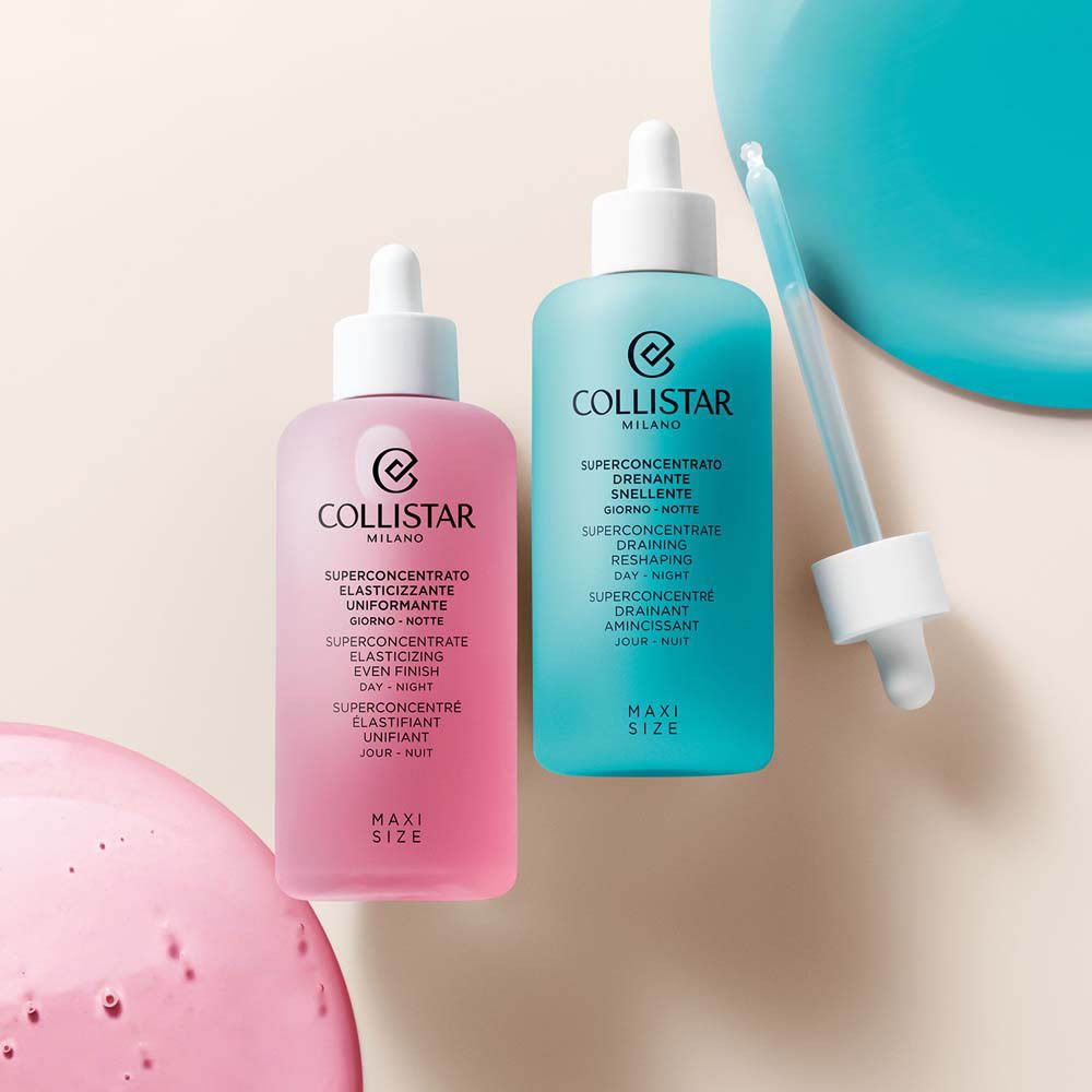 Emballage et flacon. Texte: Collistar, Superconcentré Élastifiant Unifiant Jour-Nuit. Maxi Size. 200 ml.