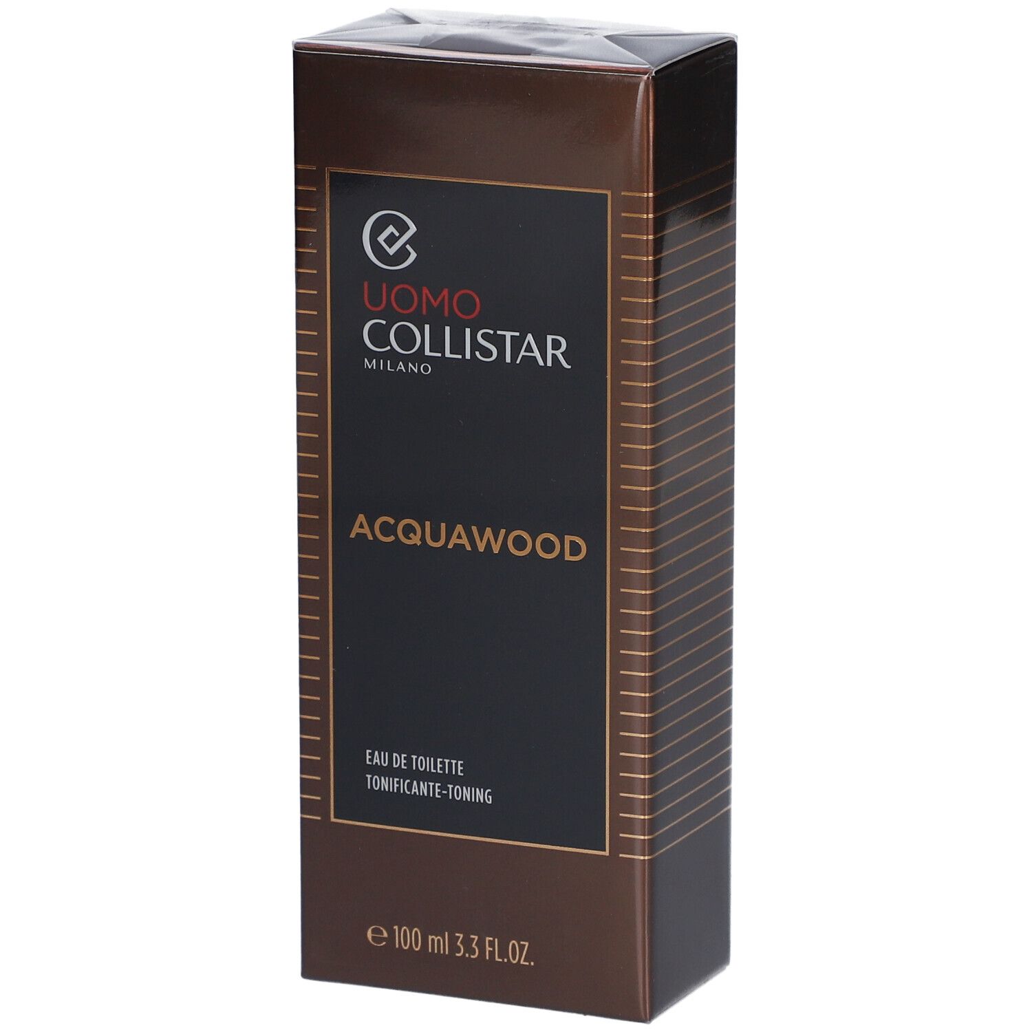 Boîte rectangulaire marron. Uomo Collistar Milano, Acqua Wood, Eau de Toilette. 100 ml.