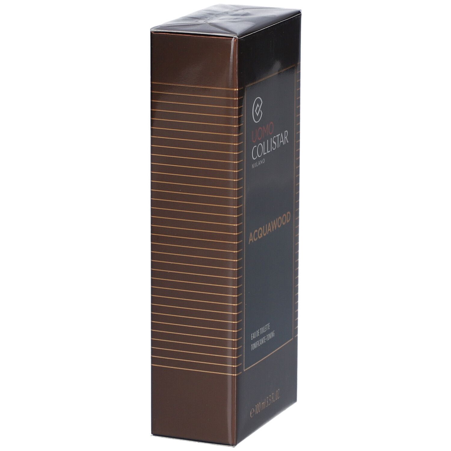 Boîte rectangulaire marron. Uomo Collistar Milano, Acqua Wood, Eau de Toilette. 100 ml.