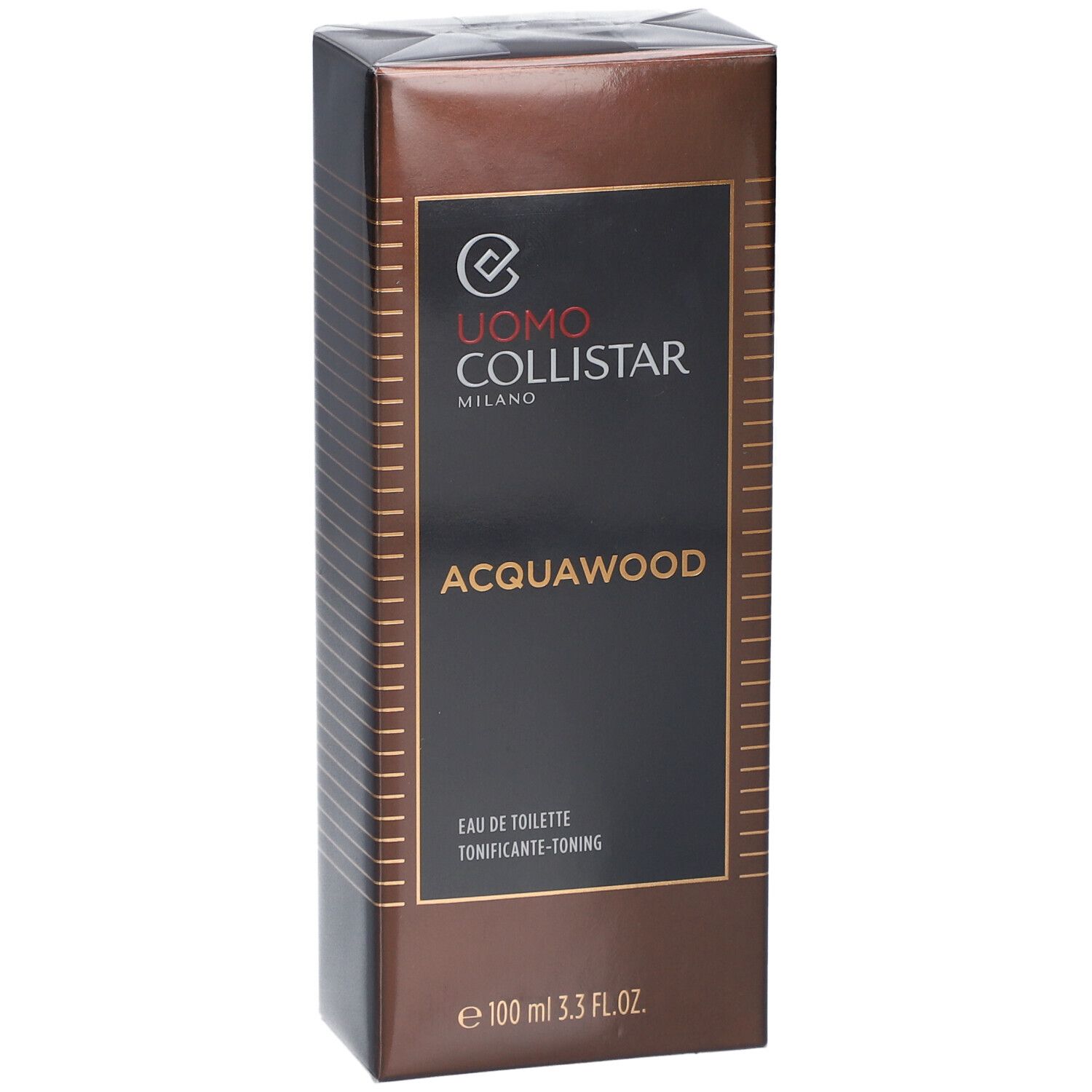 Boîte rectangulaire marron. Uomo Collistar Milano, Acqua Wood, Eau de Toilette. 100 ml.