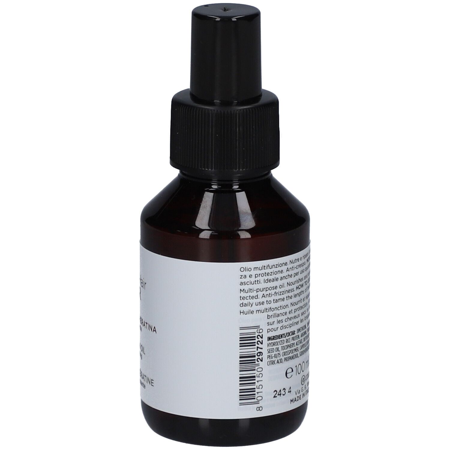Braune Glasflasche mit schwarzem Sprühkopf. Aufkleber mit Produktbezeichnung und Marke Collistar.