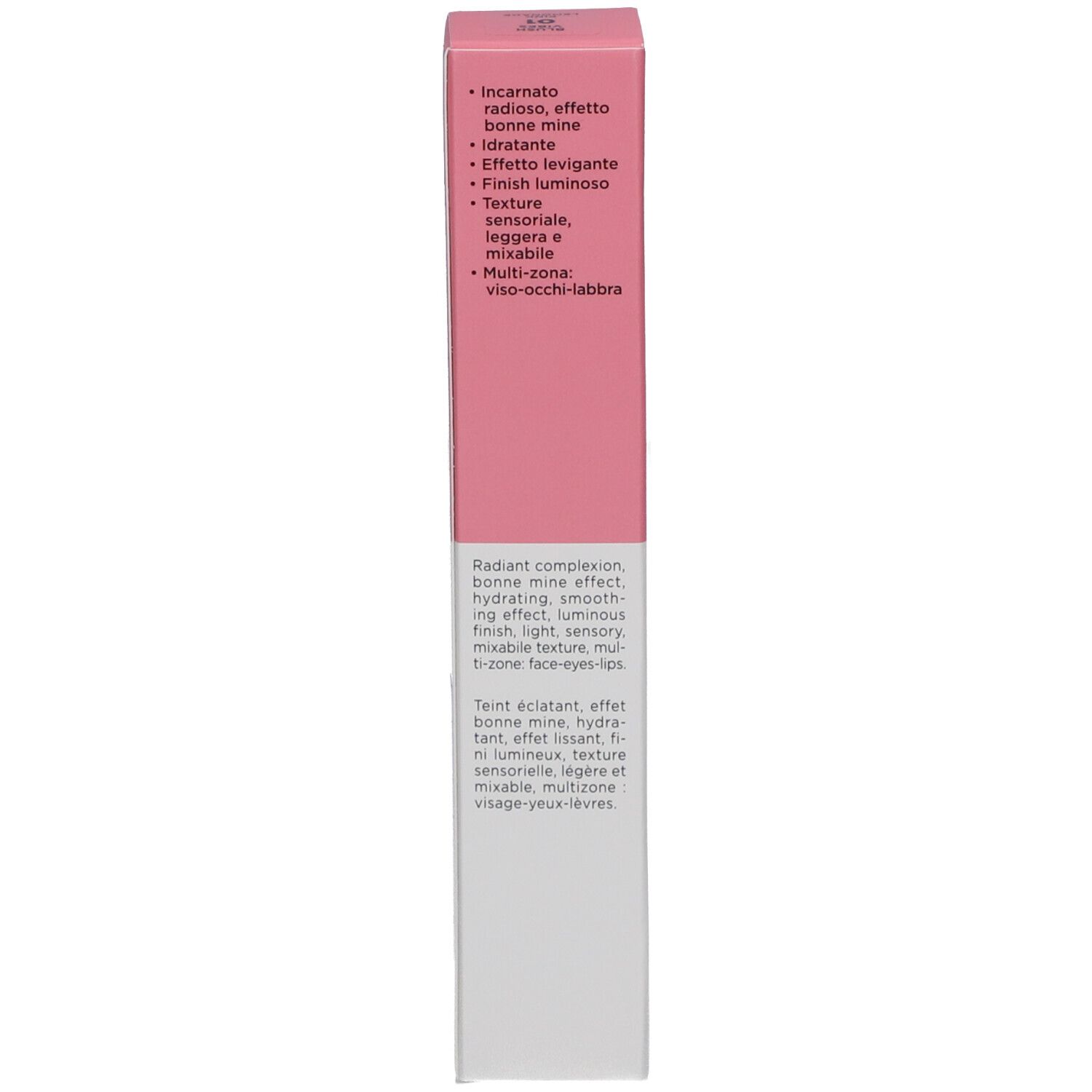Emballage rose. Texte: Propriétés, Collistar.