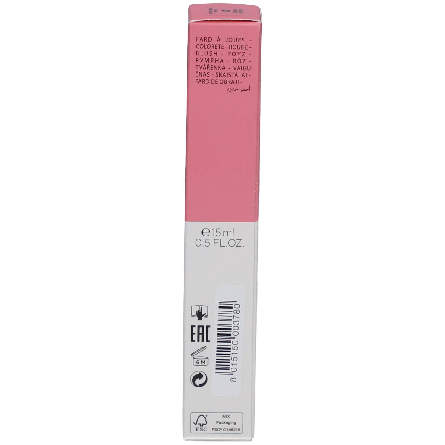 Emballage rose. Texte: Fard à joues, 15ml, Collistar.