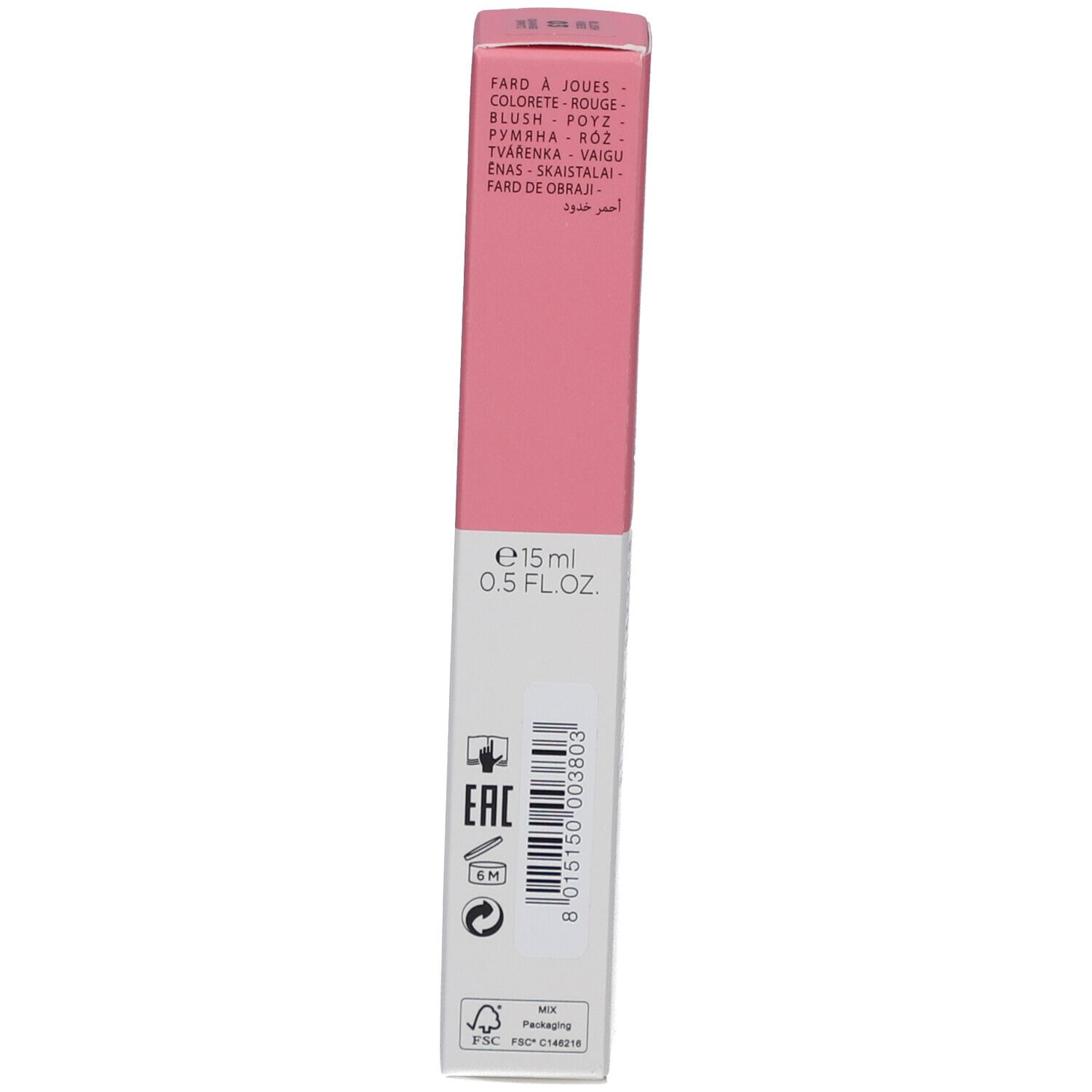 Verpackung, Seite. Text: Farbton, 15 ml, 0.5 FL.OZ. Hersteller: Collistar. EAN-Code.