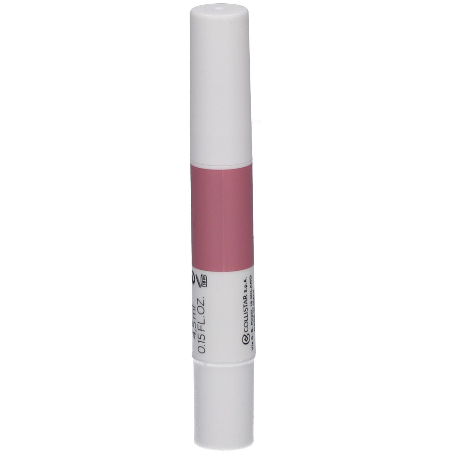 Weißer Lippenbalsam-Stift mit rosa Mittelteil. Aufschrift: NOT, not ordinary treatment, LIP CRUSH. Marke: Collistar.