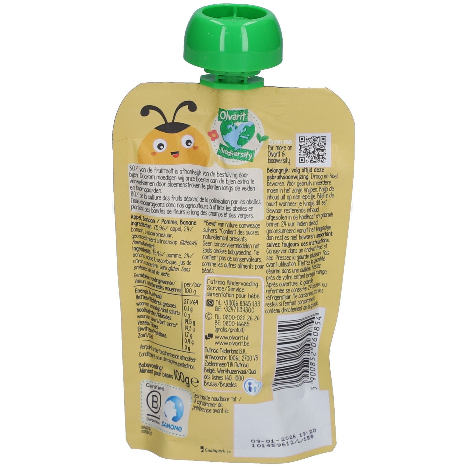 Olvarit | Trinkflasche Obst | Baby Ab 6 Monate| Apfel Banane