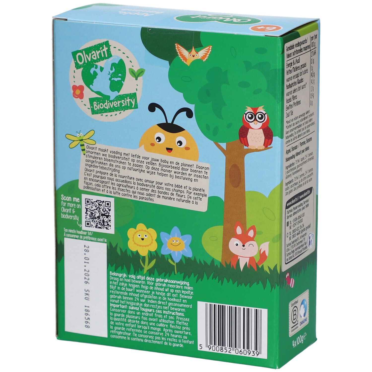 Olvarit | Trinkflasche Obst | Baby Ab 6 Monate| Apfel Banane