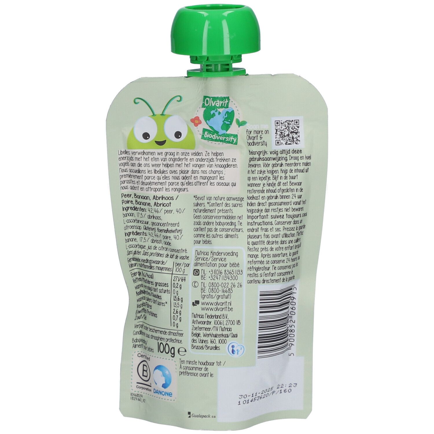 Olvarit Trinkflasche 8m+ Aprikose, Birne, Banane