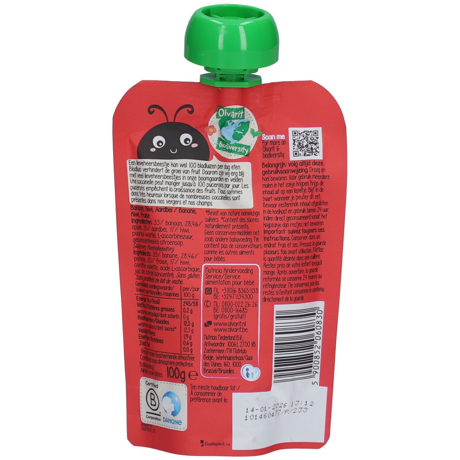 Olvarit Trinkflasche 12m+ Erdbeere, Banane, Kiwi