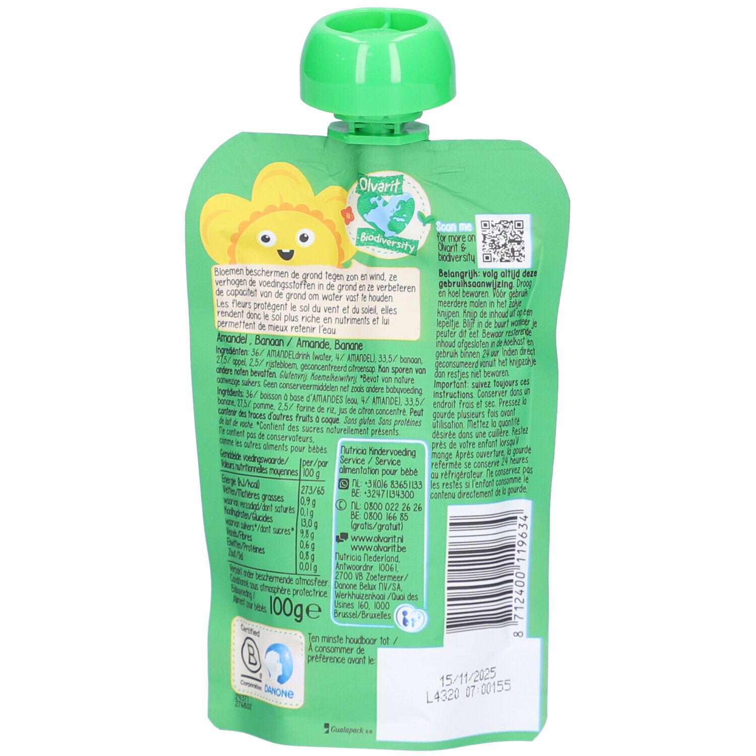 Olvarit | Trinkflasche Obst | Baby Ab 12 Monaten | Mandelmilch Bananen Smoothie
