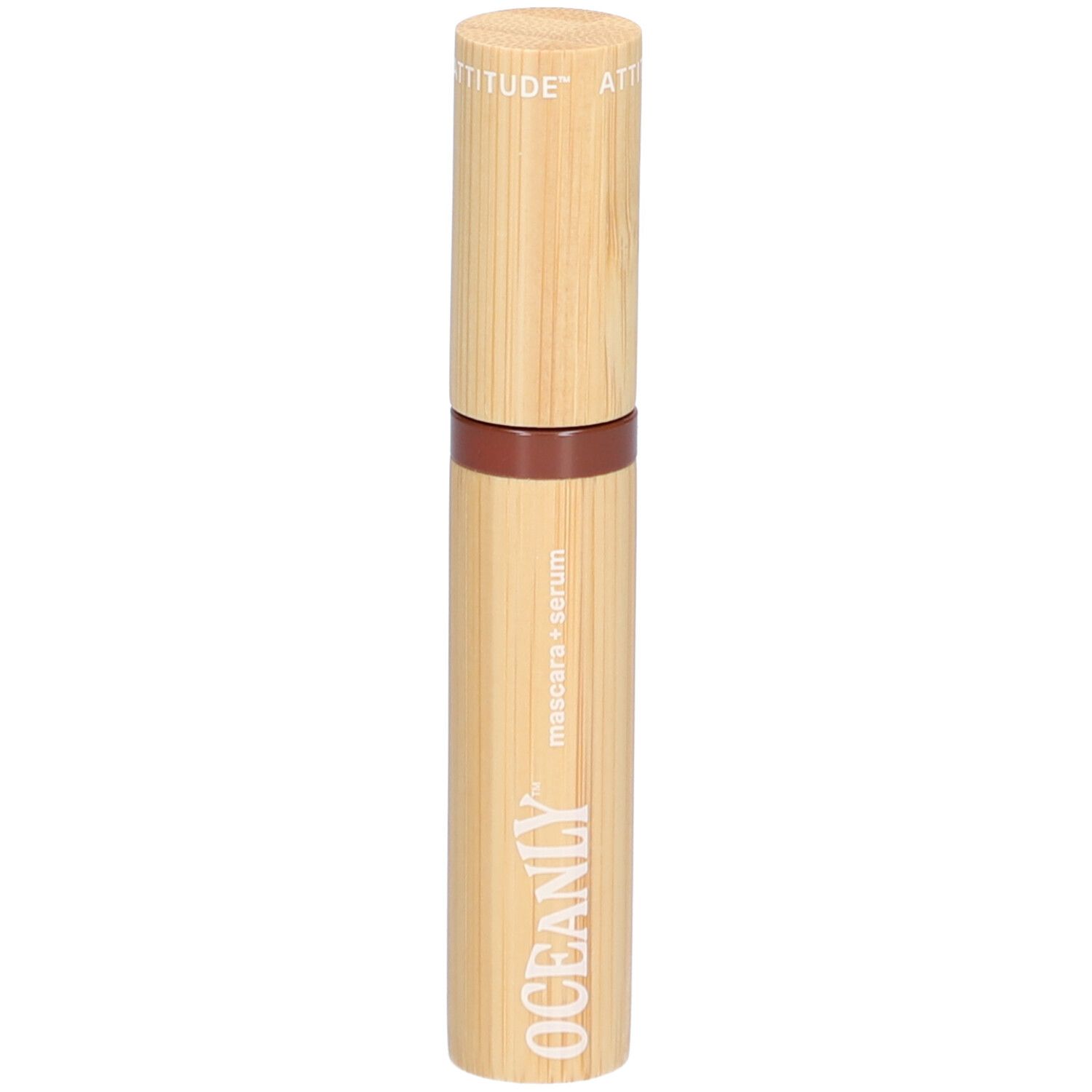 Mascara-Serum mit Bambus-Design. Braune Mitte, OCEANLY-Schriftzug.