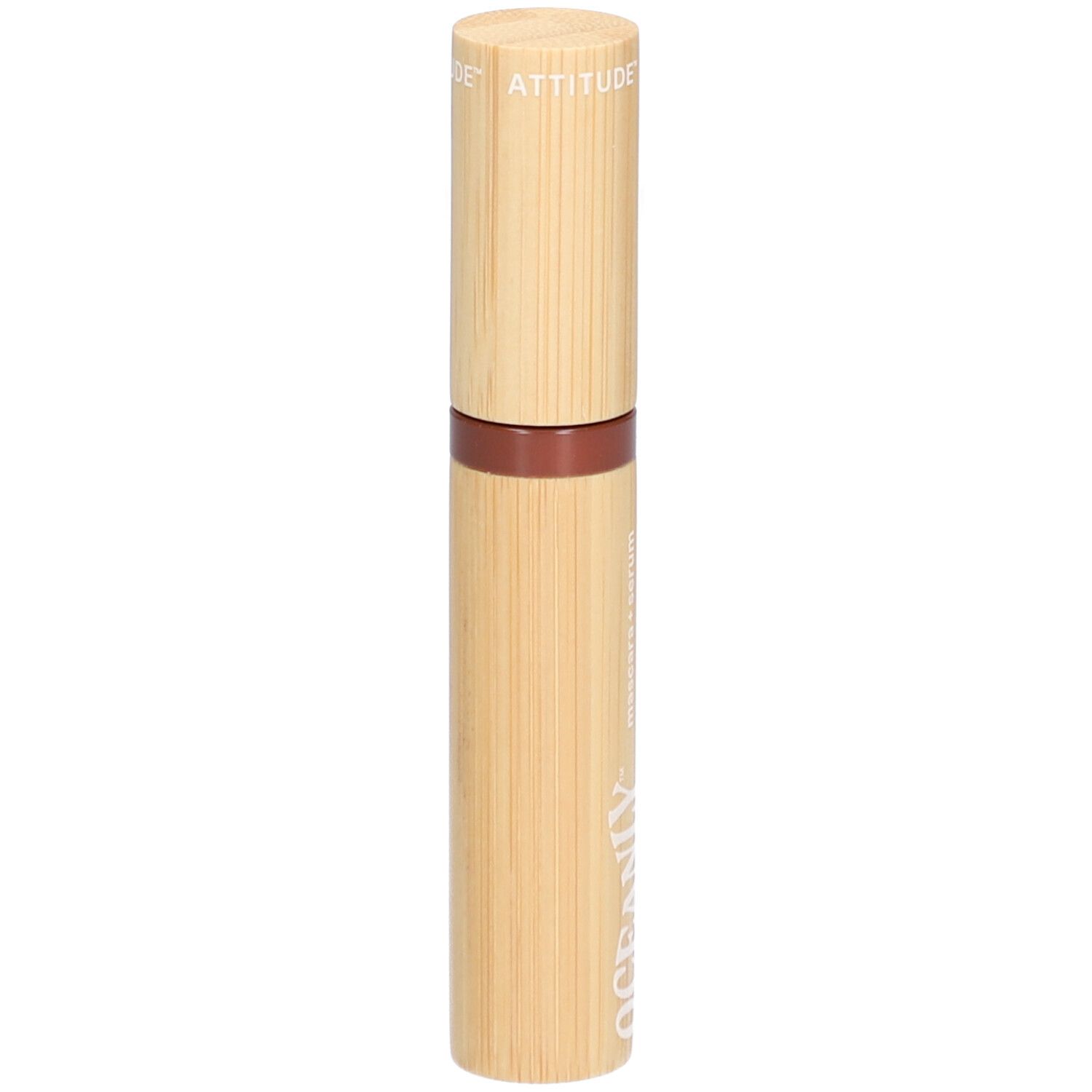 Mascara-Serum mit Bambus-Design. Braune Mitte, OCEANLY-Schriftzug.