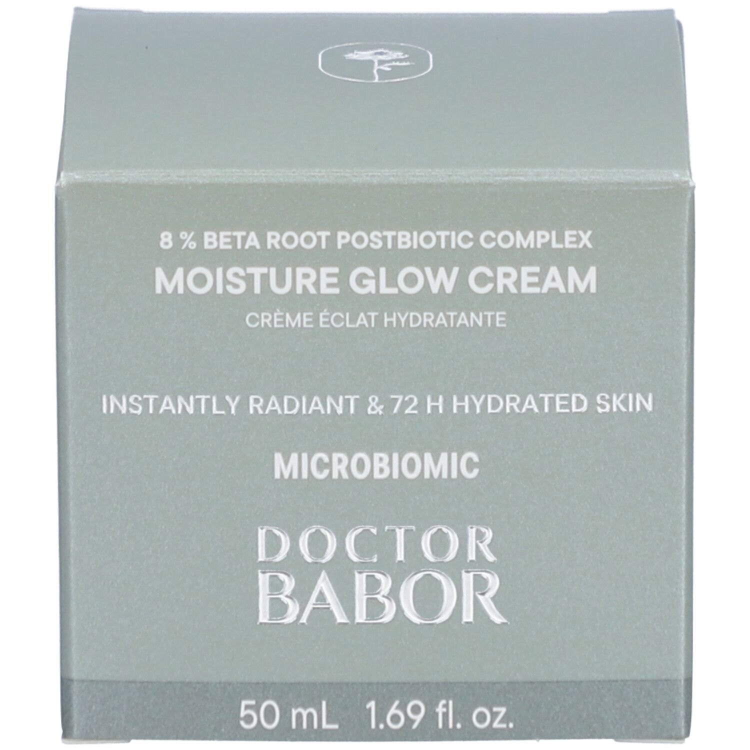 Schachtel. Aufschrift DOCTOR BABOR, MOISTURE GLOW CREAM, 50 ml, 1.69 fl. oz.