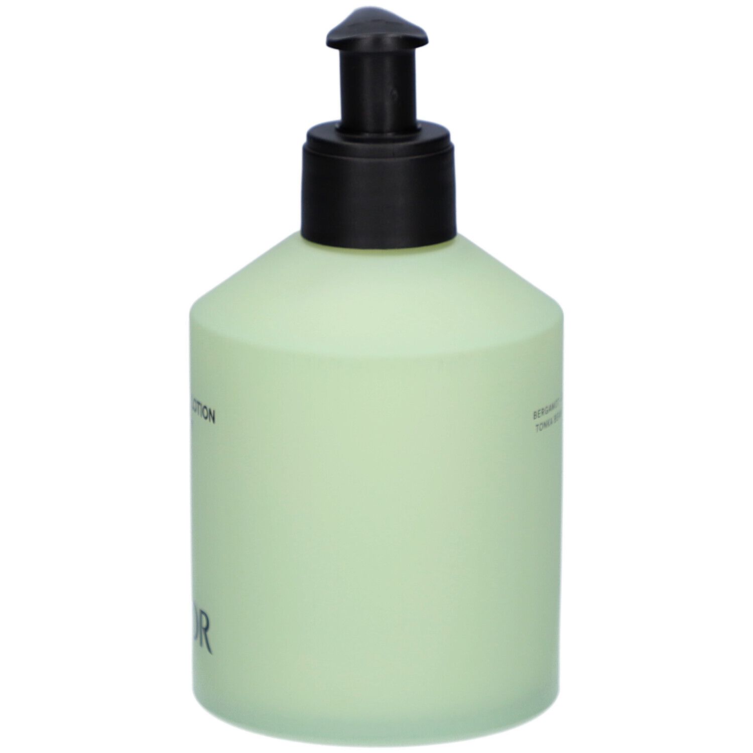 Grüne Flasche mit schwarzem Pumpkopf. Aufschrift: Soul & Body Lotion. Marke: Babor.