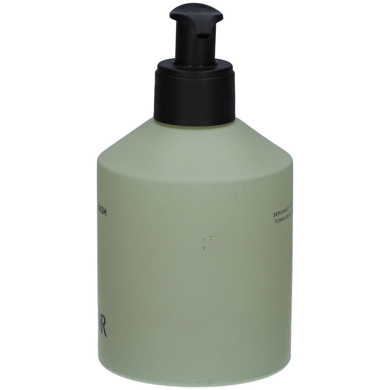 Hellgrüne Flasche mit schwarzem Pumpkopf. Aufschrift: Babor.