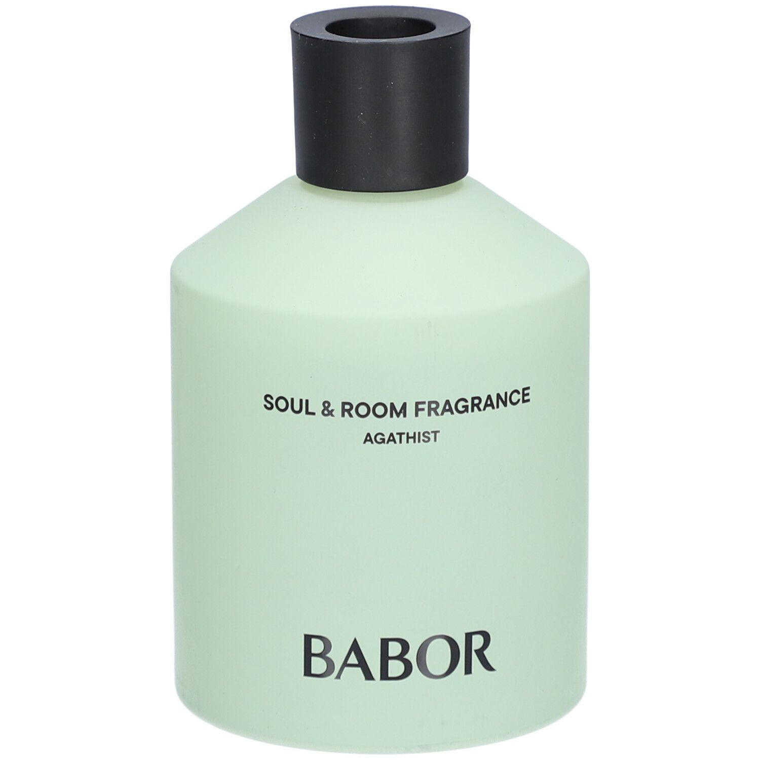 Hellgrüne Flasche mit schwarzem Deckel. Aufschrift: Soul & Room Fragrance Agathist, BABOR.