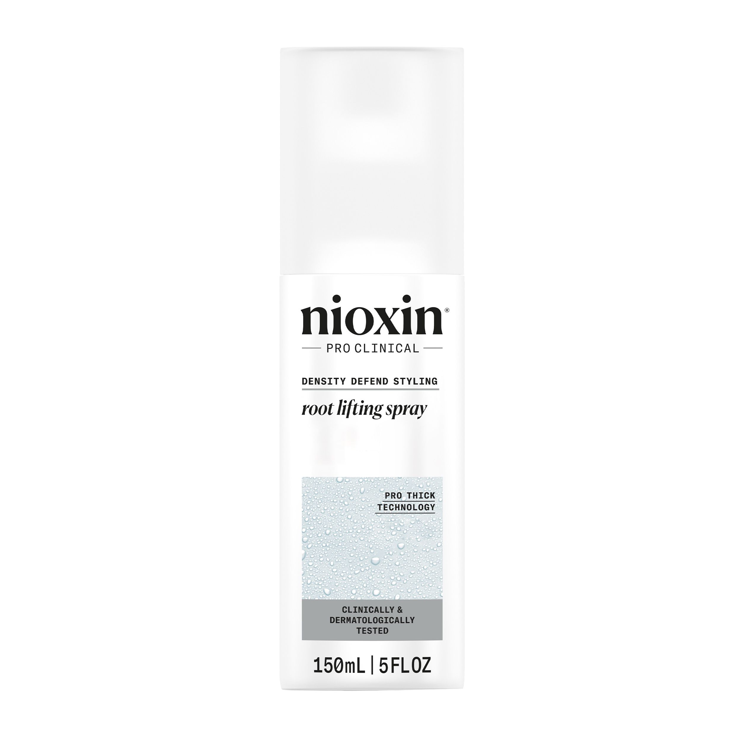 Spray volumateur racines Nioxin. Flacon blanc avec bouchon. Inscriptions et logos sur le devant.