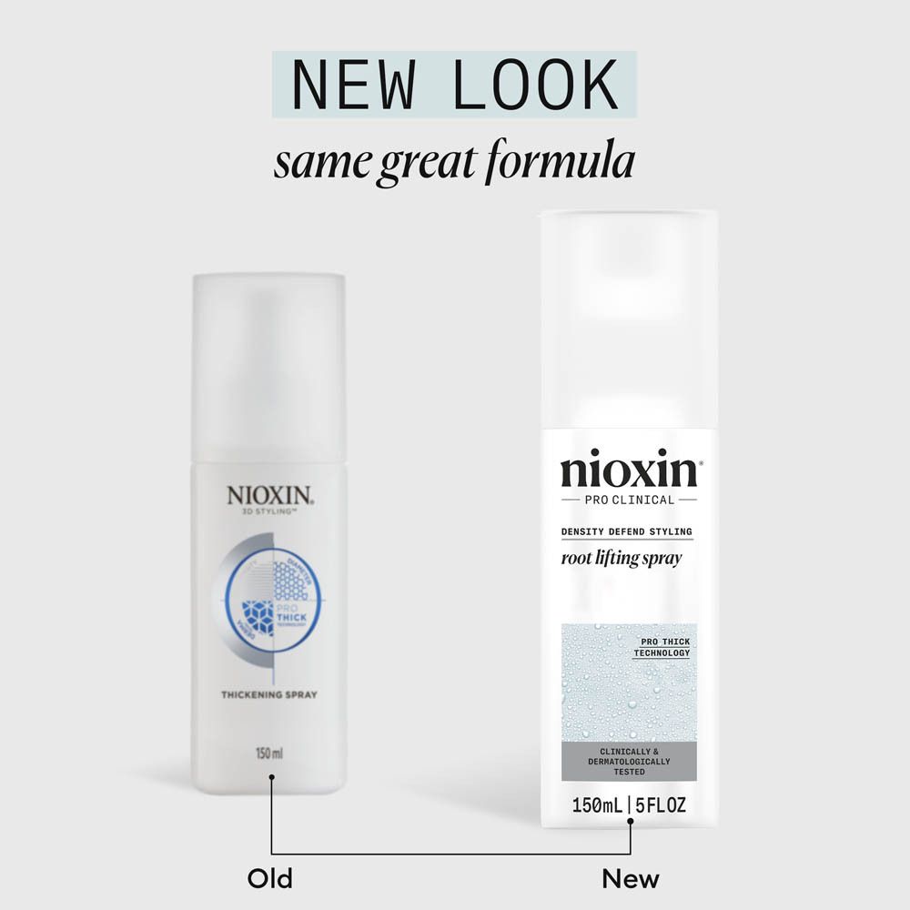 Zwei Nioxin Flaschen, alt und neu, für Root Lifting Spray.