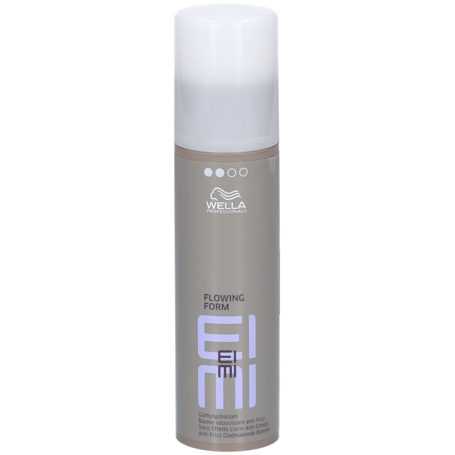 Zylindrische Flasche mit weißem Deckel. Aufschrift: EIMI Flowing Form. Marke: Wella Professionals.