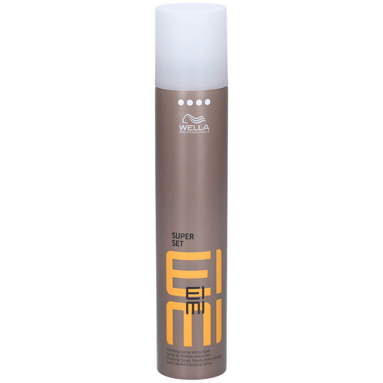 Haarspray-Dose mit weißem Deckel. Aufschrift: EIMI, SUPER SET, Wella.