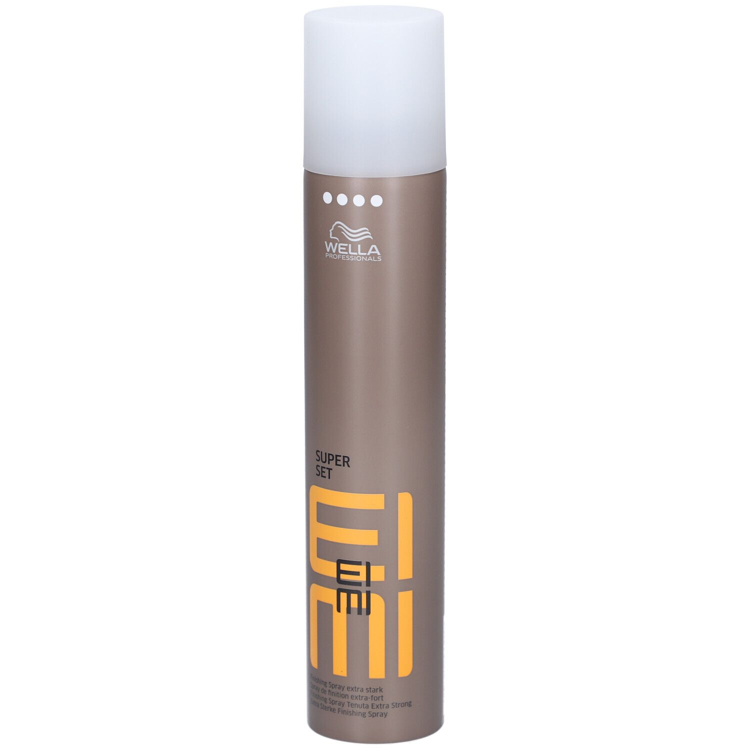 Haarspray-Dose mit weißem Deckel. Aufschrift: EIMI, SUPER SET, Wella.