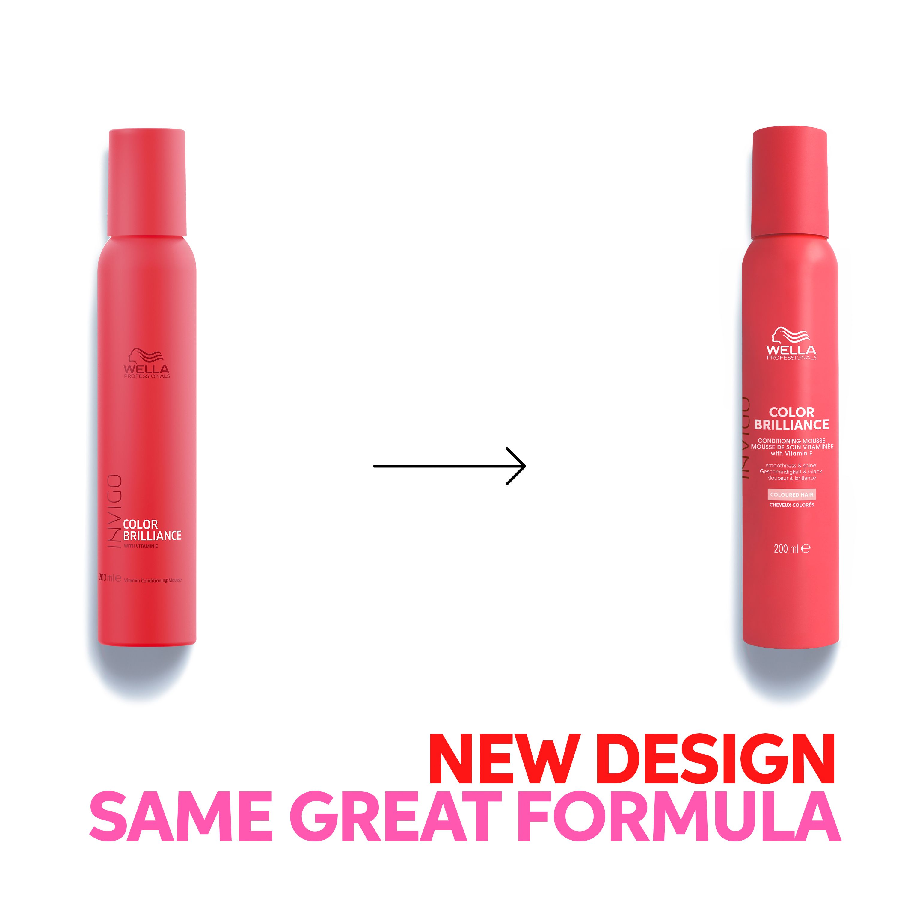 Deux flacons rouges. À gauche : ancien design. À droite : nouveau design. Texte : Nouveau design, même formule.