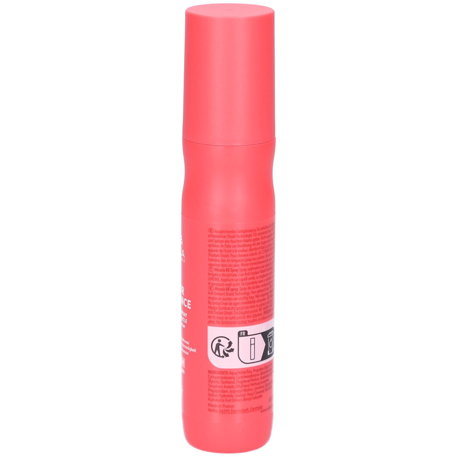 Rote Sprühflasche von Wella Invigo Color Brilliance. Enthält Text und Logo. Mit Deckel. 150 ml.