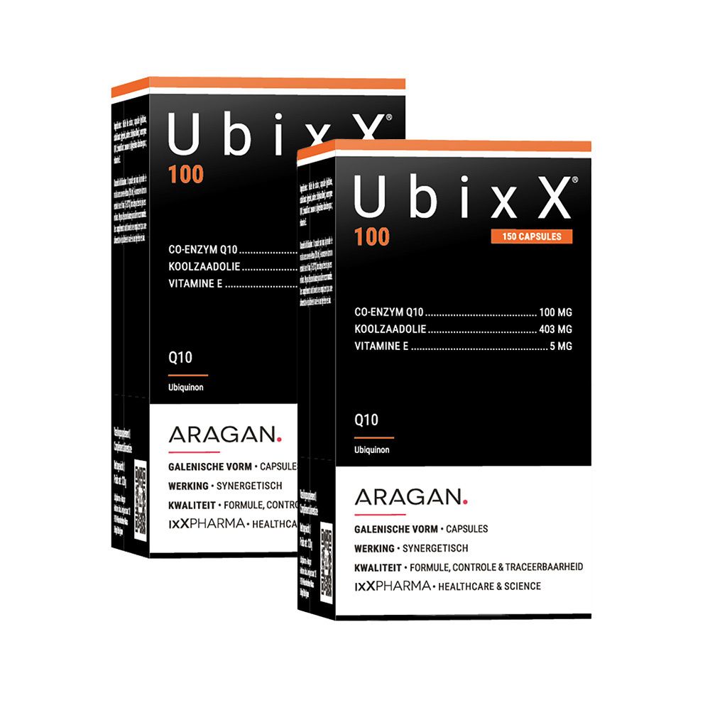 Deux boîtes avec inscription: UbixX 100, Q10, ARAGAN. Contient des capsules.