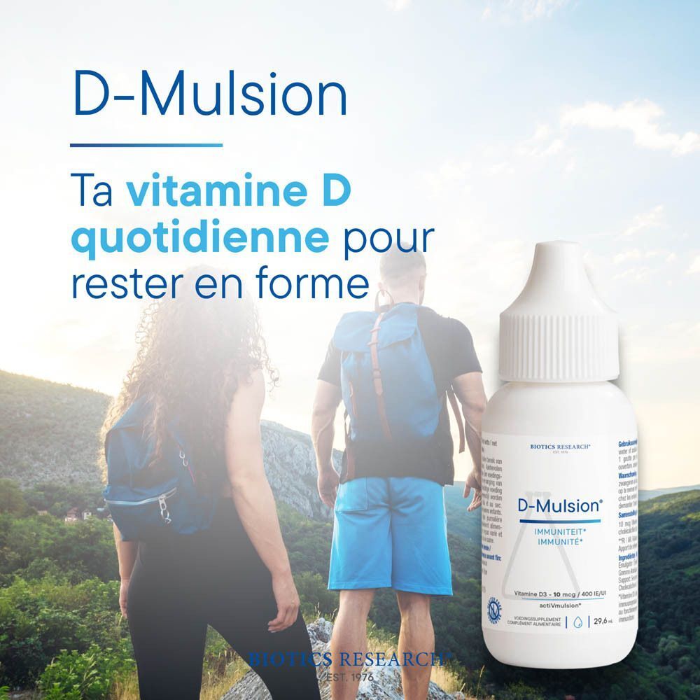 Deux flacons D-Mulsion Immunité Vitamine D3 10 mcg.