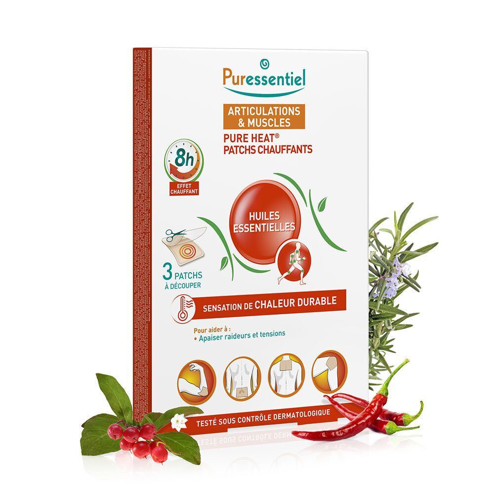 Puressentiel Wärmepflaster für Gelenke & Muskeln, 3 Stück, 8h Wärmeeffekt, dermatologisch getestet.