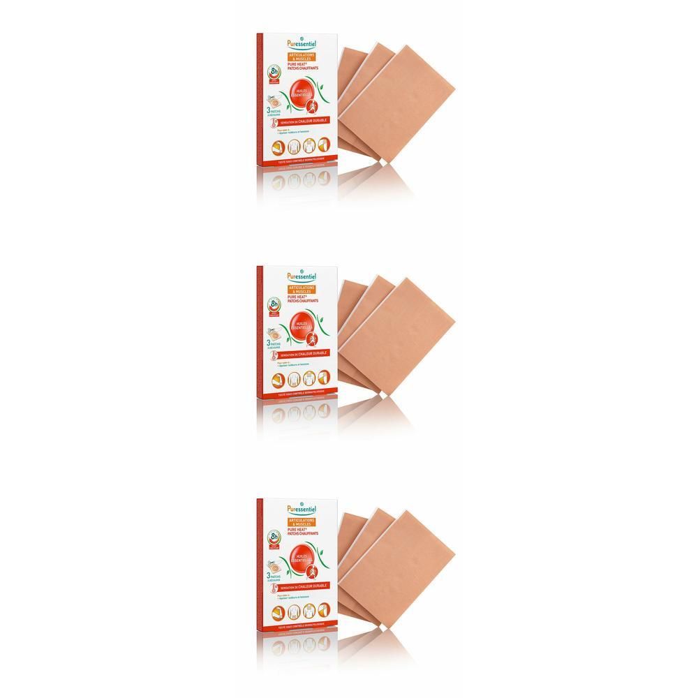 Drei Packungen mit Heizpflastern und daneben einige einzelne Pflaster. Auf jeder Packung ist ein rotes Logo mit Text.