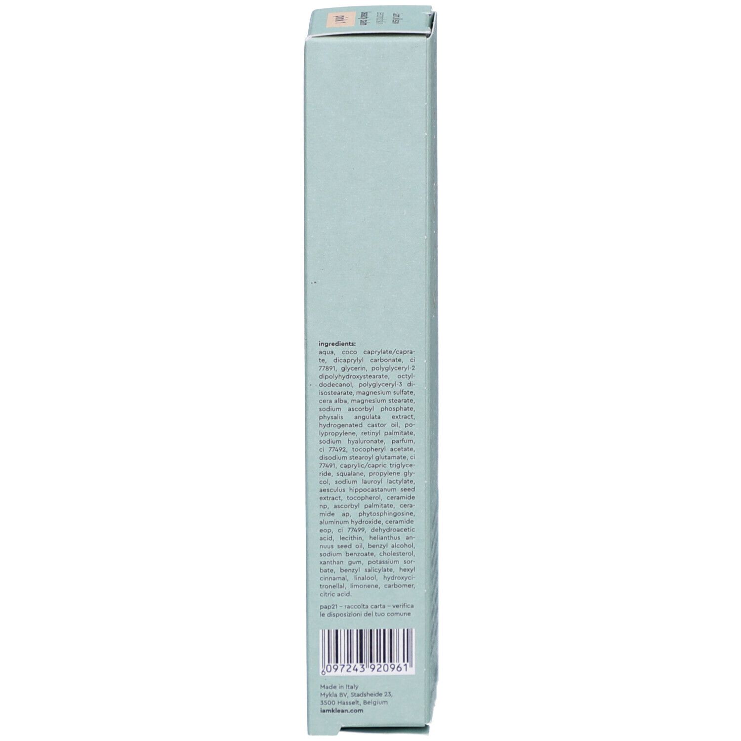 Produktverpackung. Aufschrift: Inhaltsstoffe, Chargennummer, Herkunftsland.