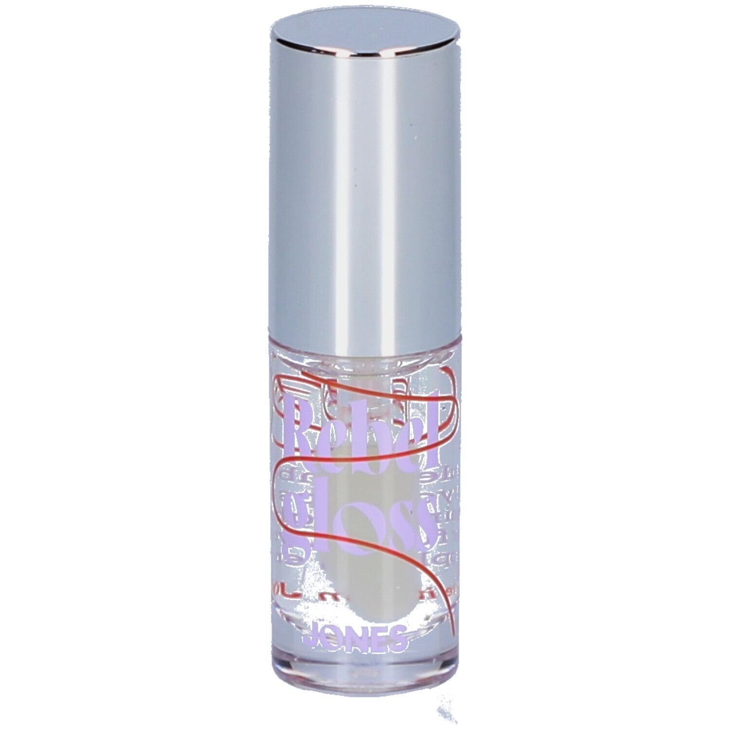 Klarer Behälter mit silbernem Deckel. Aufschrift Rebel Gloss und JONES.