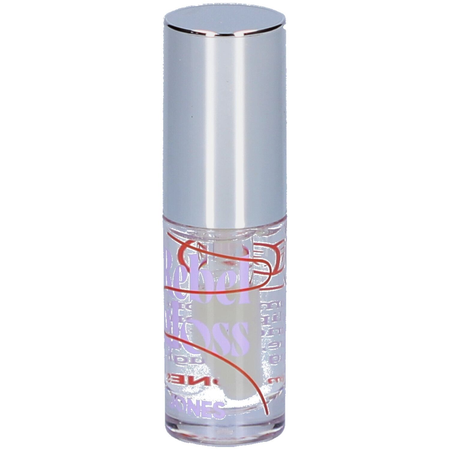 Klarer Behälter mit silbernem Deckel. Aufschrift Rebel Gloss und JONES.