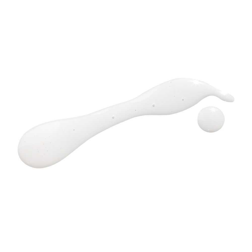 Trace et goutte de produit blanc. Aucune inscription.