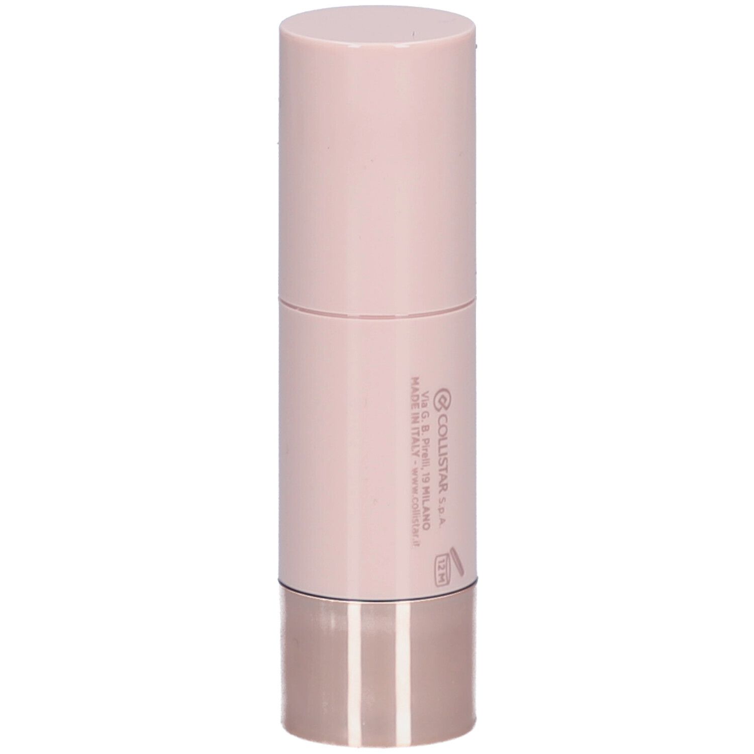 Zylindrischer Highlighter-Stick. Rosa-farbener Körper, silberfarbener Boden. Aufschrift: Collistar.