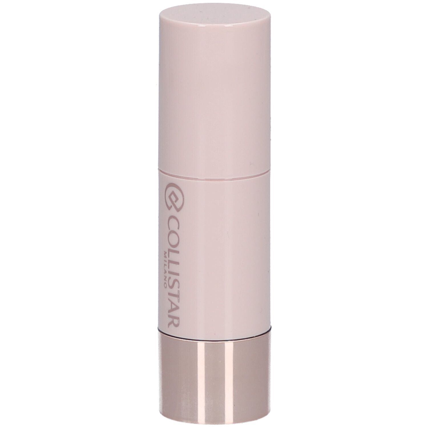 Zylindrischer Highlighter-Stick. Rosa-farbener Körper, silberfarbener Boden. Aufschrift: Glowy Highlighter, Collistar.