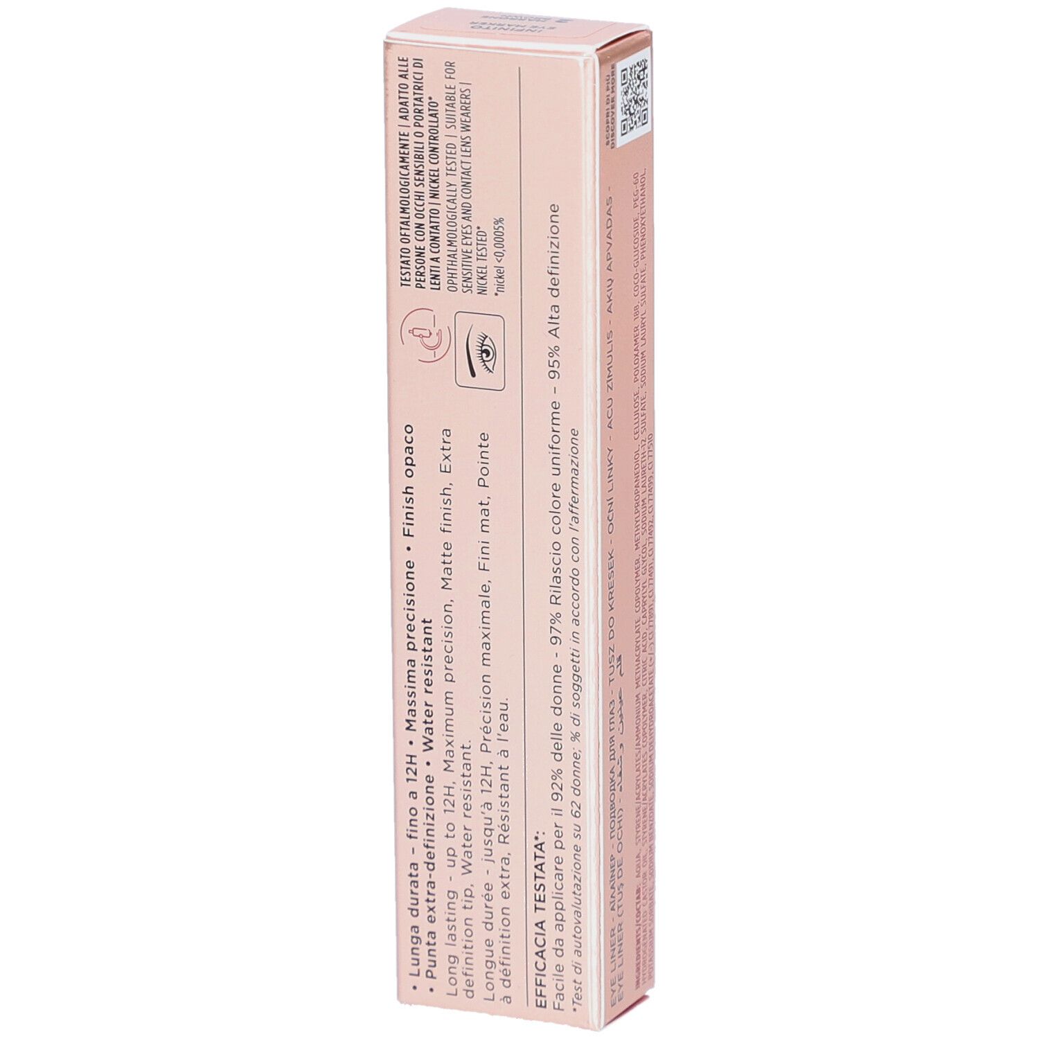 Emballage Collistar Infinito Eye Marker. Boîte rose doré avec informations et texte sur le produit.