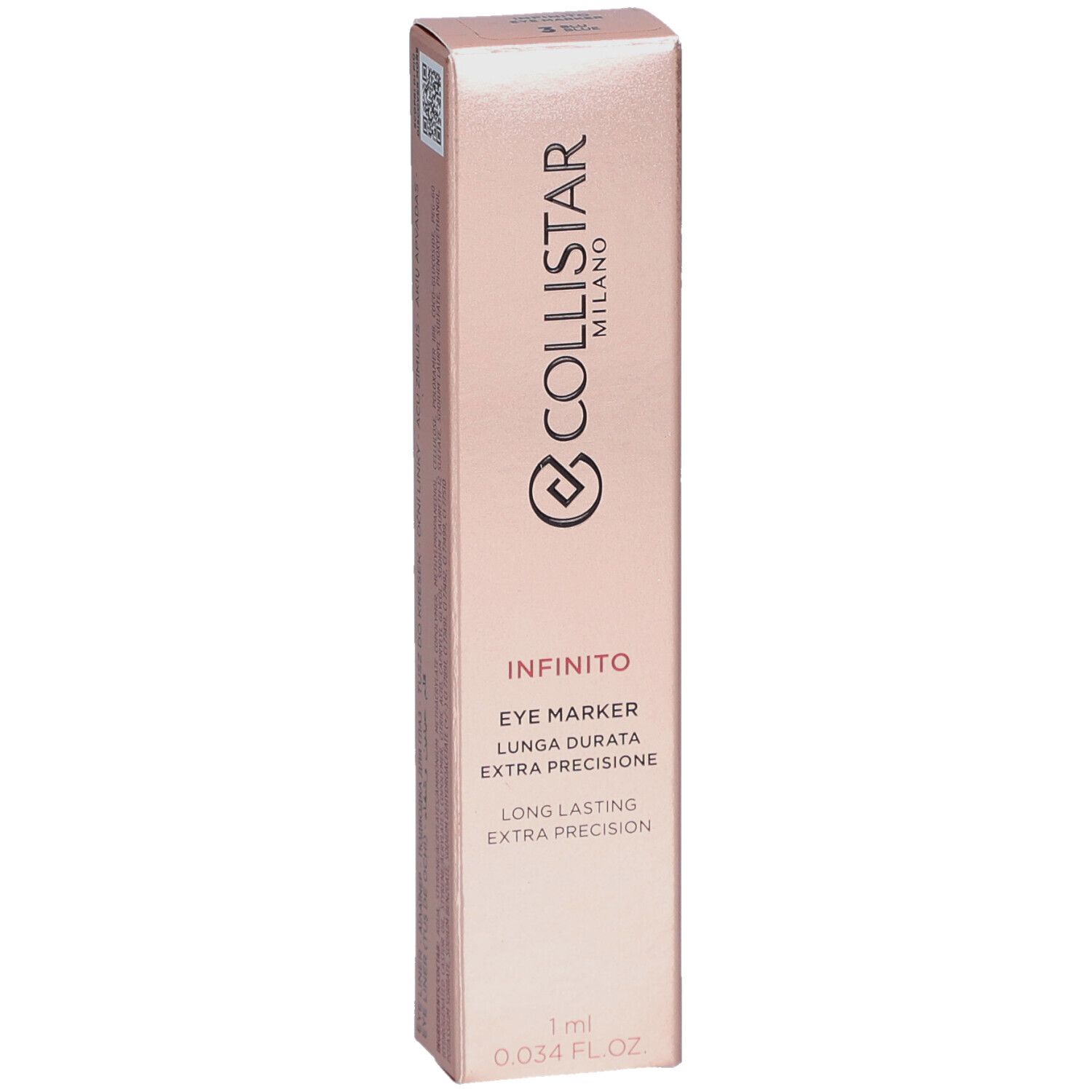Emballage rose. Collistar Milano Infinito Eye Marker. Texte: Eye Marker, Lunga Durata, Extra Precisione. 1 ml.