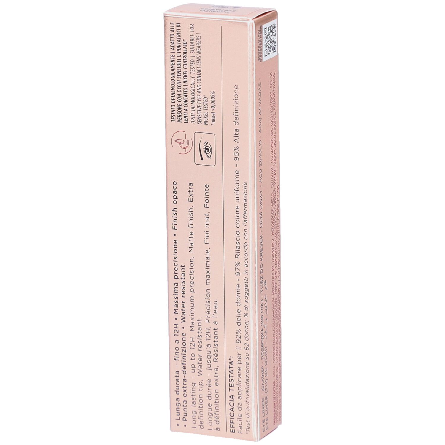 Seite der Collistar Infinito Eye Marker Verpackung. Informationen zur Haltbarkeit und Qualität.