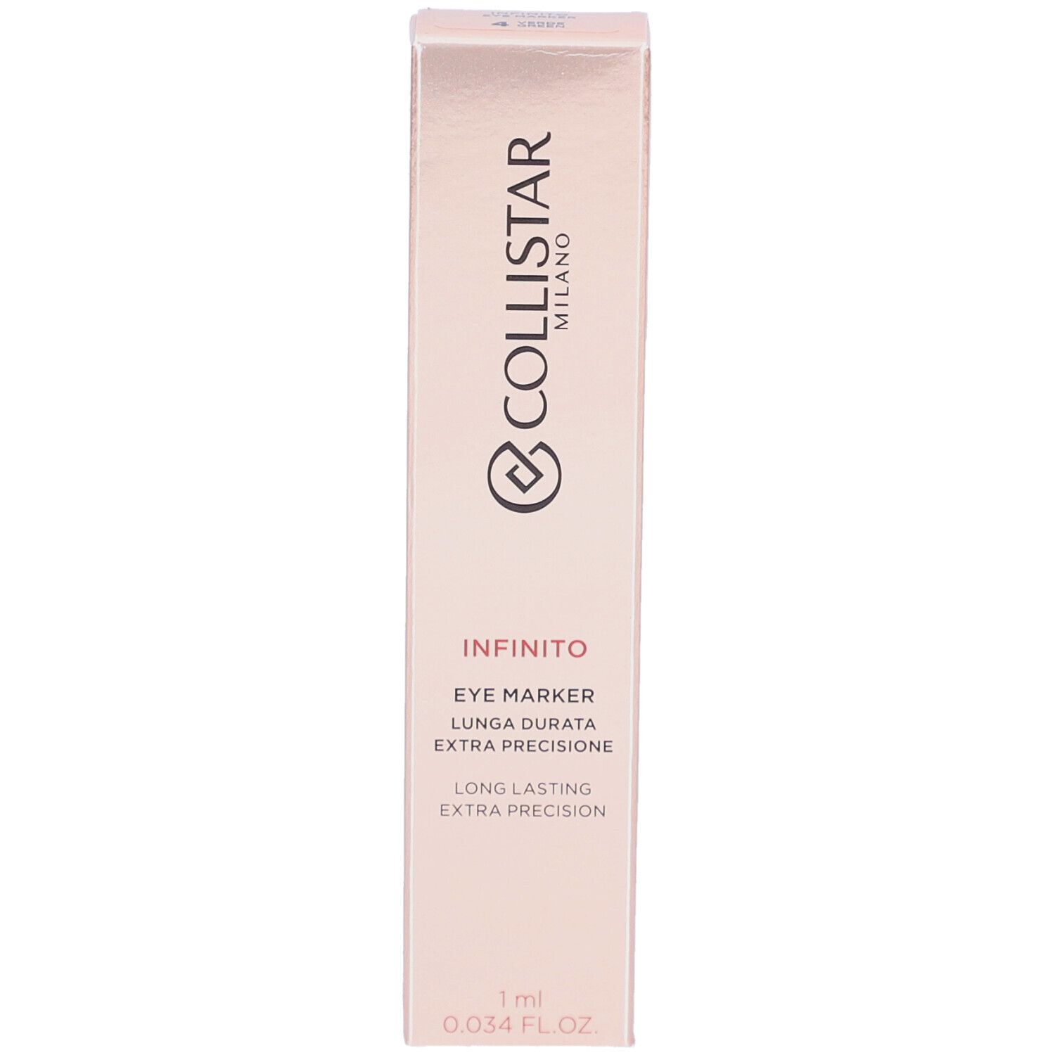 Collistar Infinito Eye Marker in Verpackung. Rosa-goldene Schachtel mit Produktinformationen und Logo.