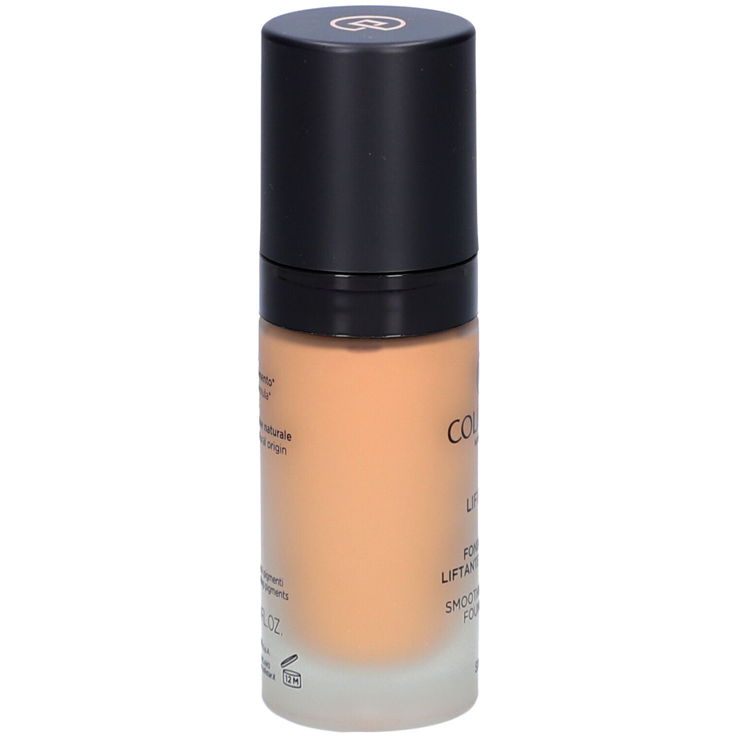 Flacon de fond de teint, dos. Inscription: Collistar, ingrédients, 30 ml, 1.0 FL.OZ.