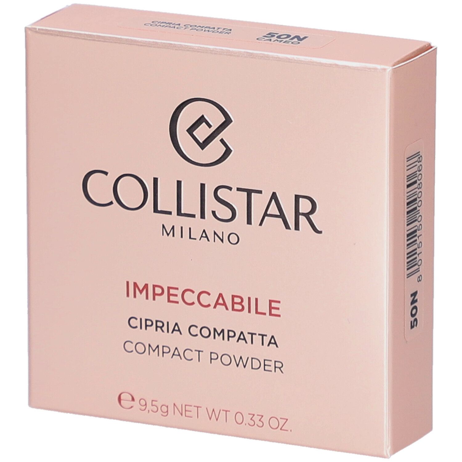 Boîte rose. Inscription: Collistar Milano, Impeccabile, Cipria Compatta, Compact Powder. 9,5g.